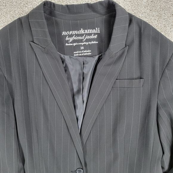 Vintage Norma‎ Kamali Boyfriend Suit Jacket Womens 16 Black Gray Pin Striped - Picture 13 of 16